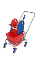 Wózek do sprzątania jednowiadrowy, konstrukcja chromowana, z koszyczkiem i wyciskarką 1x20l Splast WCH-0001