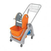 Wózek do sprzątania dwuwiadrowy 25L i 6L, wyciskarka do mopów płaskich, metalowy koszyczek Splast TS-0006