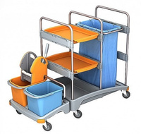 Wózek serwisowy do sprzątania wiadra 2x20l, wyciskarka do mopa płaskiego, 2xpółka, worek na odpady 120l Splast TSZ-0006
