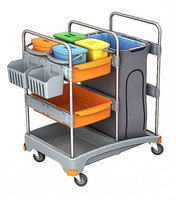 Wózek serwisowy do sprzątania 2xkuweta, 4x6l wiadra z pokrywką, wyciskarka do mopa płaskiego, 2x koszyk, worek osłonowy na odpady 120l Splast TSZ-0012