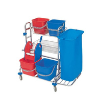 Wózek serwisowy do sprzątania, konstrukcja aluminiowa, prasa do wyciskania mopów płaskich, 2x kosz metalowy, 2x 20l wiadro, 2x13l wiadro, worek na odpady 120l Splast ZS-0003