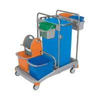 Wózek serwisowy do sprzątania z tworzywa sztucznego wiadra 2x20l, wyciskarka do mopów plaskich, wiaderka 3x6 l, 3 koszyki, worek na odpady 120lSplast TSS-0007
