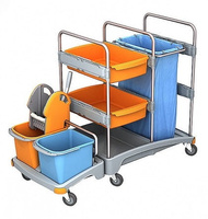 Wózek serwisowy do sprzątania wiadra 2x20l, wyciskarka do mopa płaskiego, 2xkuweta, worek na odpady 120l Splast TSZ-0001