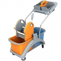 Wózek do sprzątania dwuwiadrowy 2x20l z wyciskarką do mopów i koszyczkiem hotelowymSplast TS2-0009