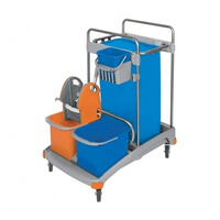 Wózek serwisowy do sprzątania wiadra 2x20l, wyciskarka do mopów płaskich, wiaderko 1x6 l, 1 x koszyk, worek na odpady 120l Splast TSS-0003