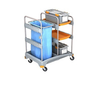 Wózek serwisowy do sprzątania z tworzywa sztucznego, 2x półka, 2x pojemnik DEZO, worek na odpady 120l DEZO Splast TSZD-0005