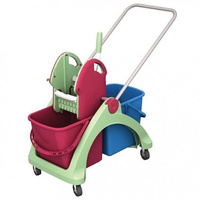 Wózek do sprzątania dwuwiadrowy 2x25L, antybakteryjny seria AssepticoSplast, wyciskarka szczękowa, Splast TSA-0002