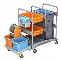Wózek serwisowy do sprzątania wiadra 2x20l, wyciskarka do mopa płaskiego, 2xkuweta, 1x6l wiadro z pokrywką, 1x koszyk, worek osłonowy na odpady 120l Splast TSZ-0003