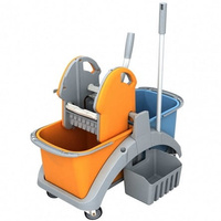 Wózek do sprzątania dwuwiadrowy 2x20l, prasa do wyciskania, rękojeść - kij, koszyczek, Splast TS2-0004