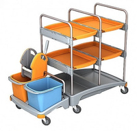 Wózek serwisowy do sprzątania wiadra 2x20l, wyciskarka do mopa płaskiego, 4x półka Splast TSZ-0010